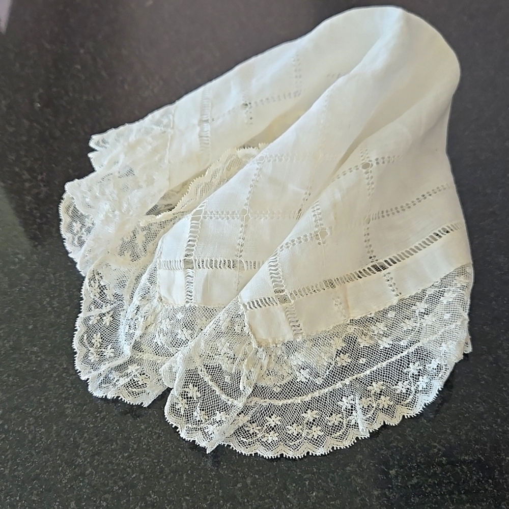 Handmade Antique Lace and Drawn-Thread Handkerchief